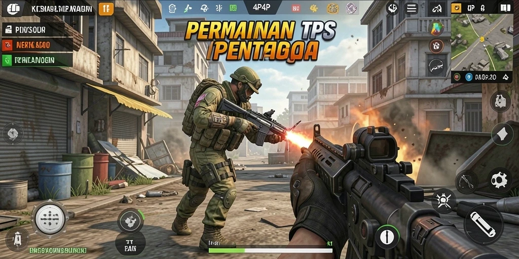 Screenshot utama menampilkan aksi seru dalam game TPS 4P4P.