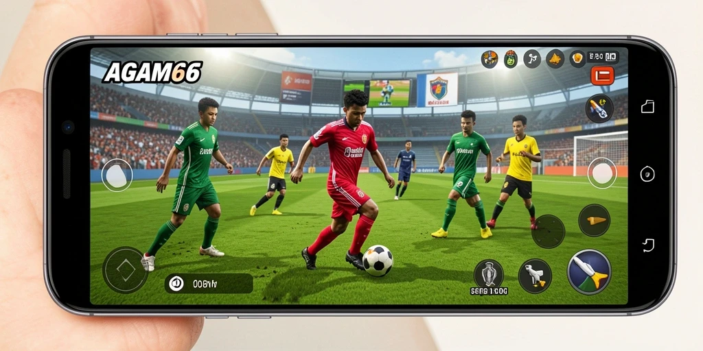Tampilan gameplay AGAM66 yang mendebarkan di lapangan sepak bola.