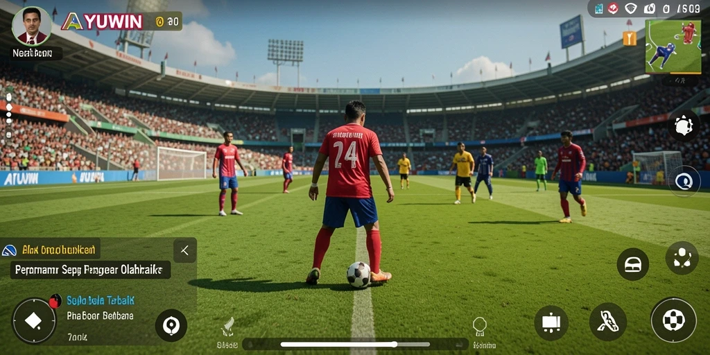 Tampilan gameplay AYUWIN dengan aksi sepak bola yang mendebarkan.