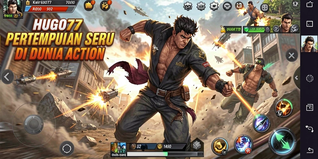 Screenshot utama HUGO77 menampilkan aksi pertempuran yang mendebarkan.