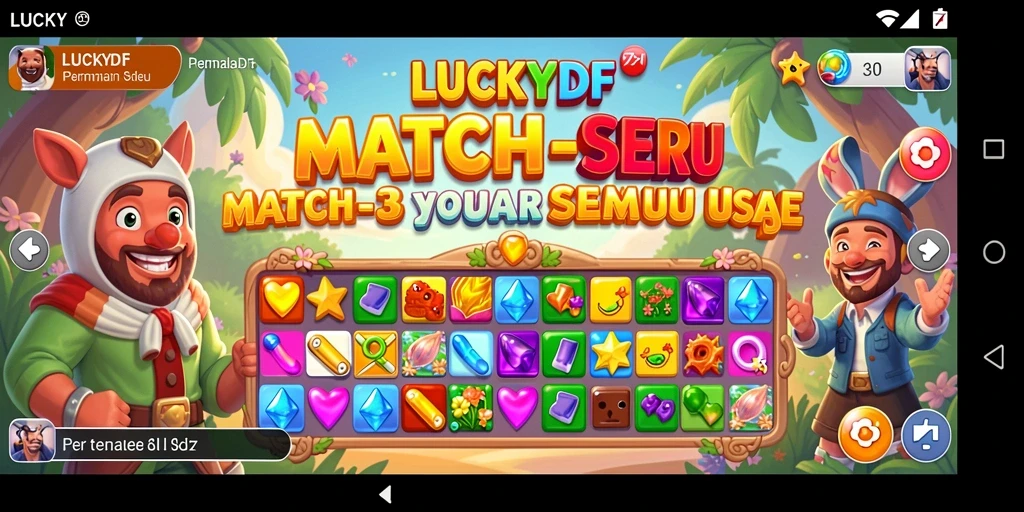 Screenshot gameplay LUCKYDF menampilkan aksi seru dalam permainan Match-3.