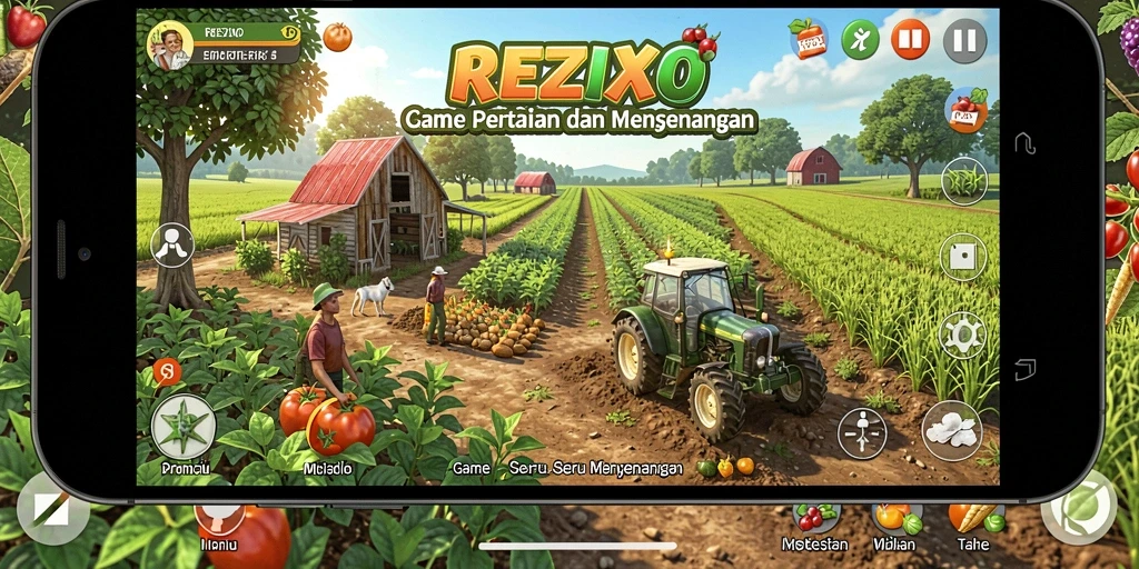Tampilan gameplay <strong>REZIXO</strong> yang menakjubkan di dunia pertanian.