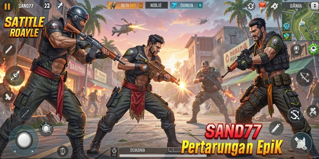 Tampilan menarik gameplay Battle Royale SAND77 yang memukau.