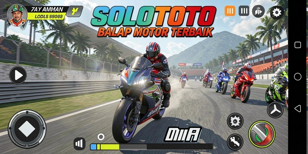 Tampilan mendebarkan dari gameplay balap motor SOLOTOTO.