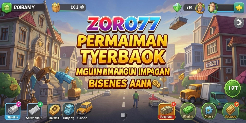Tampilan gameplay ZORO77 yang menampilkan manajemen bisnis yang menyenangkan.